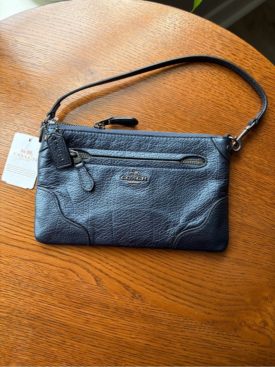 Coach Handbags - NWT Coach Pebbled Leather Larger Wristlet Clutch - PEARLIZED DENIM color